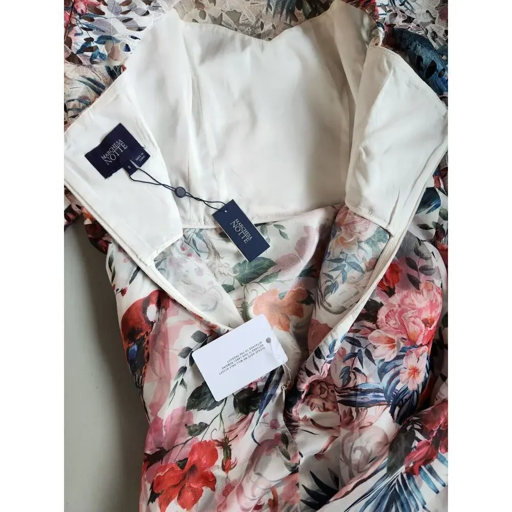 NWT Marchesa Notte Flared Floral Long-Sleeve Dress Size 8 #2N502 - Picture 8 of 14